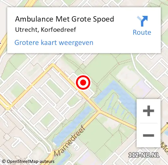 Locatie op kaart van de 112 melding: Ambulance Met Grote Spoed Naar Utrecht, Korfoedreef op 9 mei 2016 19:46