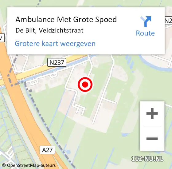 Locatie op kaart van de 112 melding: Ambulance Met Grote Spoed Naar De Bilt, Veldzichtstraat op 9 mei 2016 20:41