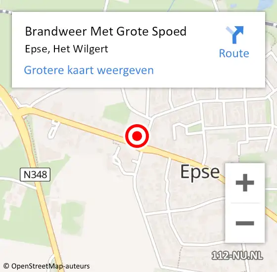 Locatie op kaart van de 112 melding: Brandweer Met Grote Spoed Naar Epse, Het Wilgert op 9 mei 2016 20:51