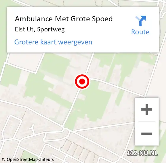 Locatie op kaart van de 112 melding: Ambulance Met Grote Spoed Naar Elst Ut, Sportweg op 9 mei 2016 21:05