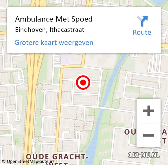 Locatie op kaart van de 112 melding: Ambulance Met Spoed Naar Eindhoven, Ithacastraat op 9 mei 2016 22:41