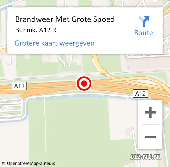 Locatie op kaart van de 112 melding: Brandweer Met Grote Spoed Naar Bunnik, A12 R op 16 september 2013 07:12