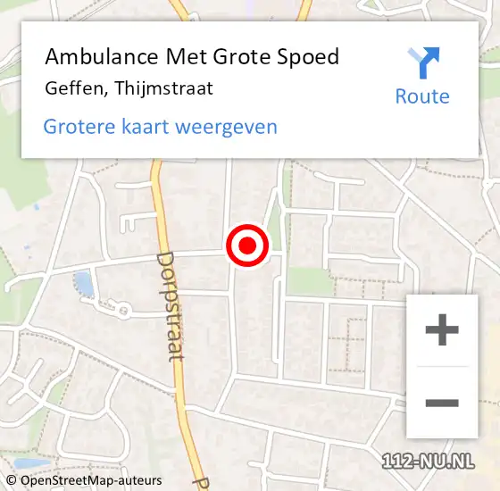 Locatie op kaart van de 112 melding: Ambulance Met Grote Spoed Naar Geffen, Thijmstraat op 10 mei 2016 04:37