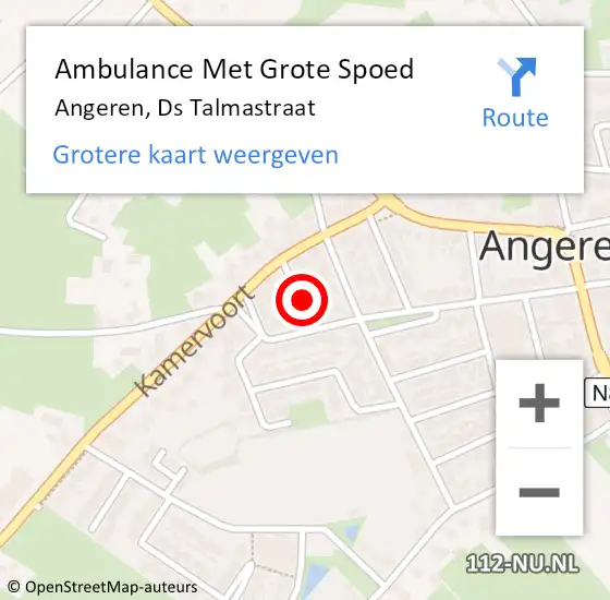 Locatie op kaart van de 112 melding: Ambulance Met Grote Spoed Naar Angeren, Ds Talmastraat op 14 december 2013 14:03