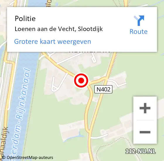 Locatie op kaart van de 112 melding: Politie Loenen aan de Vecht, Slootdijk op 10 mei 2016 07:31