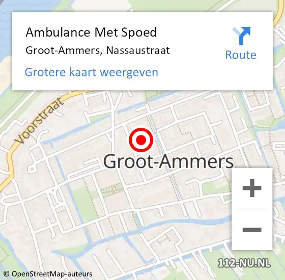 Locatie op kaart van de 112 melding: Ambulance Met Spoed Naar Groot-Ammers, Nassaustraat op 10 mei 2016 07:32