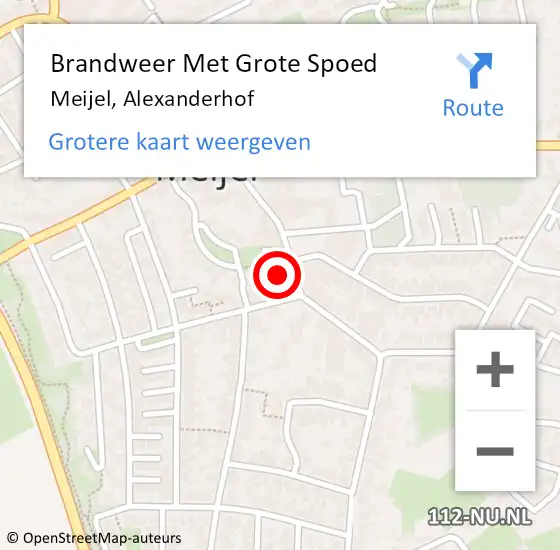 Locatie op kaart van de 112 melding: Brandweer Met Grote Spoed Naar Meijel, Alexanderhof op 10 mei 2016 10:08