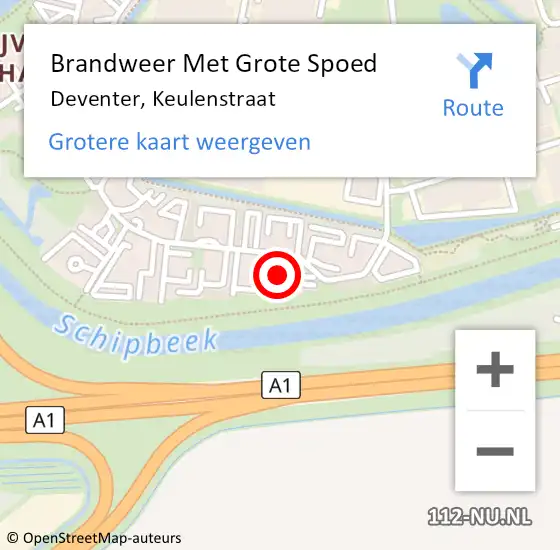 Locatie op kaart van de 112 melding: Brandweer Met Grote Spoed Naar Deventer, Keulenstraat op 10 mei 2016 10:24