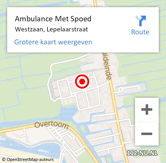 Locatie op kaart van de 112 melding: Ambulance Met Spoed Naar Westzaan, Lepelaarstraat op 10 mei 2016 12:20