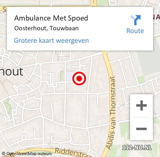 Locatie op kaart van de 112 melding: Ambulance Met Spoed Naar Oosterhout, Touwbaan op 10 mei 2016 12:21