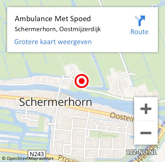 Locatie op kaart van de 112 melding: Ambulance Met Spoed Naar Schermerhorn, Oostmijzerdijk op 10 mei 2016 13:29