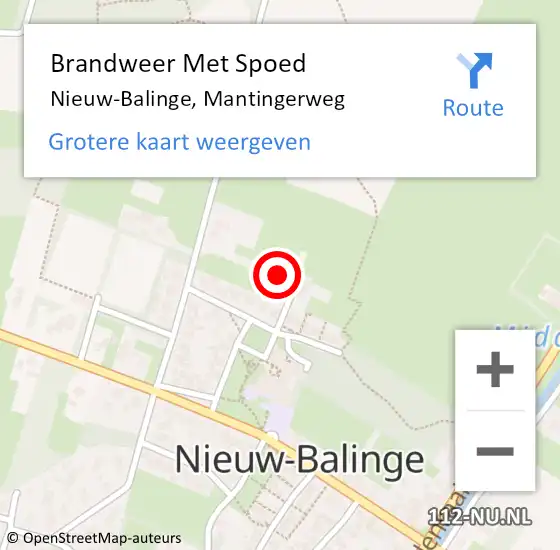 Locatie op kaart van de 112 melding: Brandweer Met Spoed Naar Nieuw-Balinge, Mantingerweg op 14 december 2013 14:57