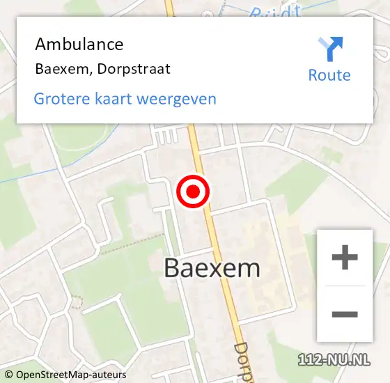 Locatie op kaart van de 112 melding: Ambulance Baexem, Dorpstraat op 10 mei 2016 15:04