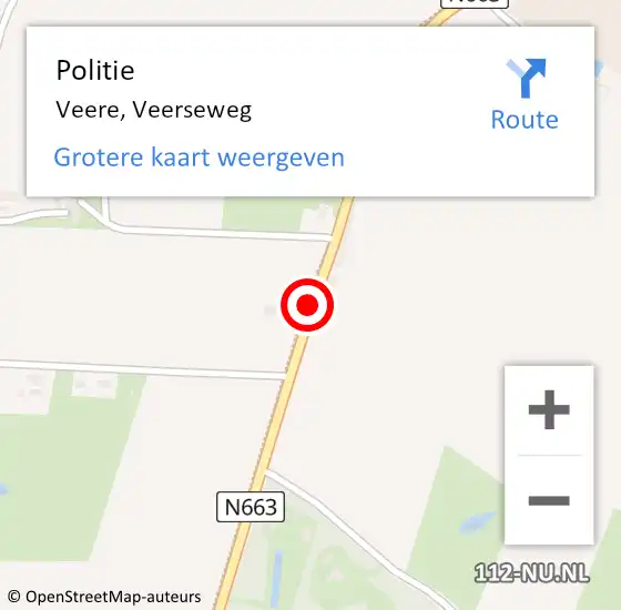 Locatie op kaart van de 112 melding: Politie Veere, Veerseweg op 10 mei 2016 16:12