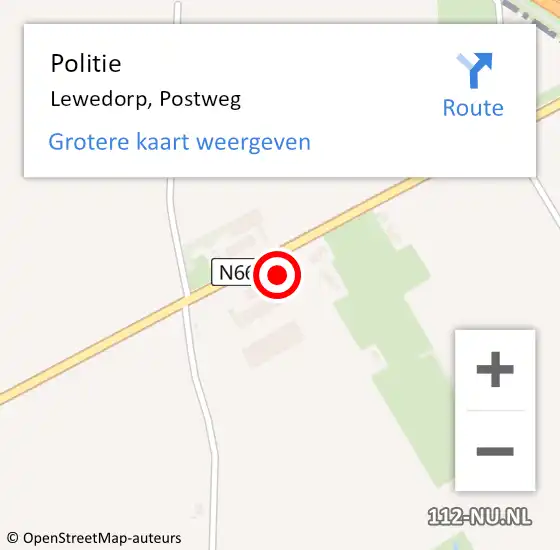 Locatie op kaart van de 112 melding: Politie Lewedorp, Postweg op 10 mei 2016 16:46