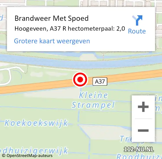 Locatie op kaart van de 112 melding: Brandweer Met Spoed Naar Hoogeveen, A37 R hectometerpaal: 2,0 op 10 mei 2016 17:11