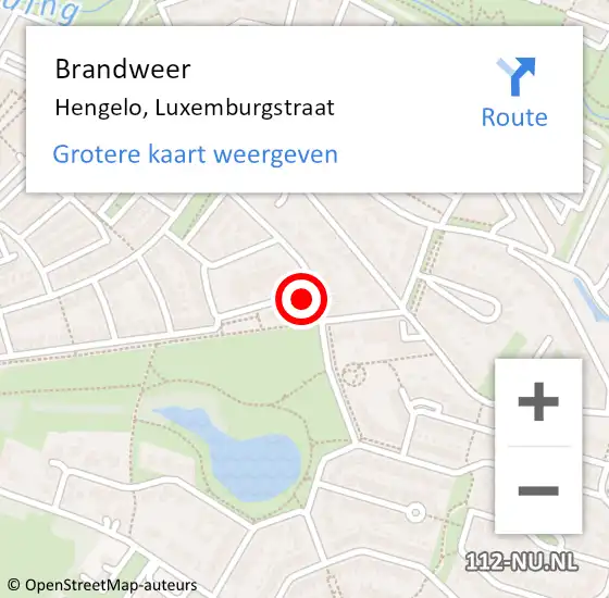 Locatie op kaart van de 112 melding: Brandweer Hengelo, Luxemburgstraat op 10 mei 2016 20:31