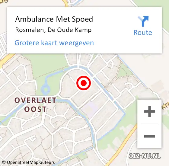 Locatie op kaart van de 112 melding: Ambulance Met Spoed Naar Rosmalen, De Oude Kamp op 10 mei 2016 21:47