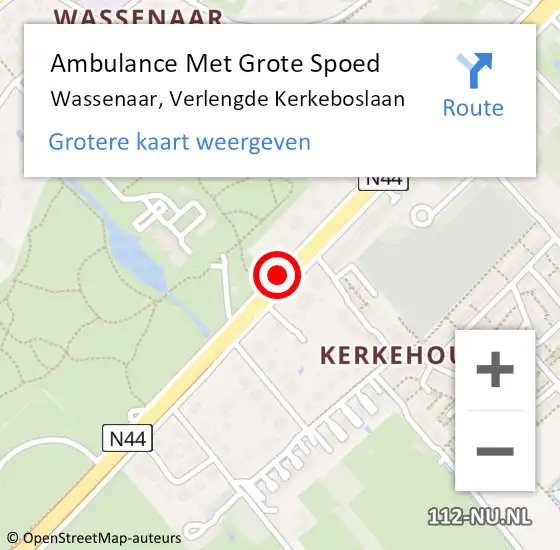 Locatie op kaart van de 112 melding: Ambulance Met Grote Spoed Naar Wassenaar, Verlengde Kerkeboslaan op 10 mei 2016 22:20