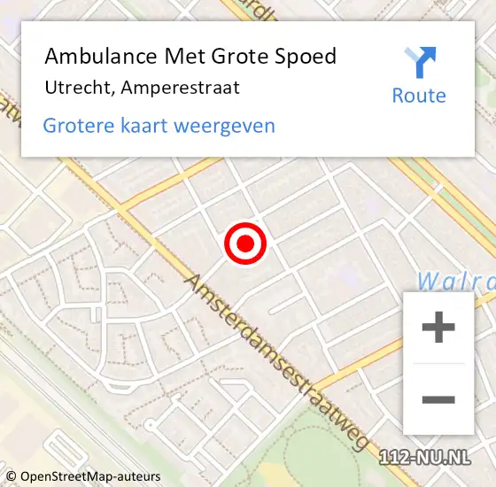 Locatie op kaart van de 112 melding: Ambulance Met Grote Spoed Naar Utrecht, Amperestraat op 10 mei 2016 22:31