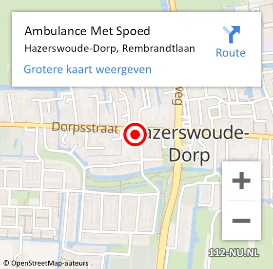 Locatie op kaart van de 112 melding: Ambulance Met Spoed Naar Hazerswoude-Dorp, Rembrandtlaan op 11 mei 2016 01:07