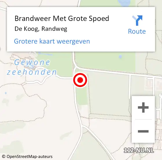 Locatie op kaart van de 112 melding: Brandweer Met Grote Spoed Naar De Koog, Randweg op 11 mei 2016 01:09