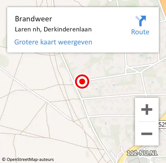 Locatie op kaart van de 112 melding: Brandweer Laren nh, Derkinderenlaan op 11 mei 2016 03:07