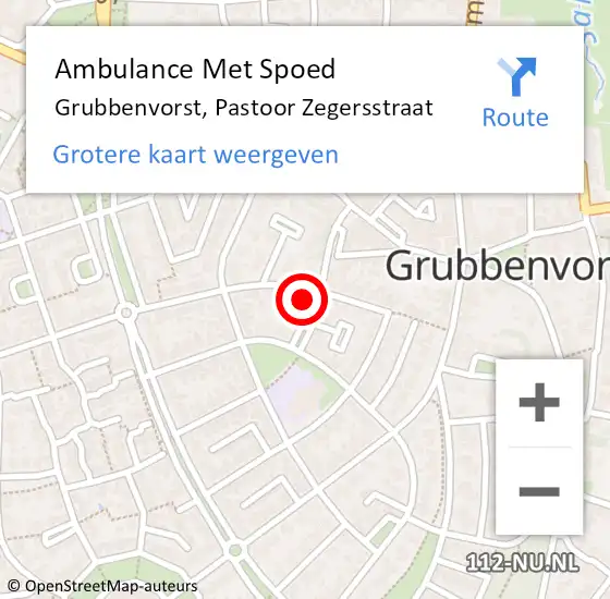 Locatie op kaart van de 112 melding: Ambulance Met Spoed Naar Grubbenvorst, Pastoor Zegersstraat op 14 december 2013 16:13
