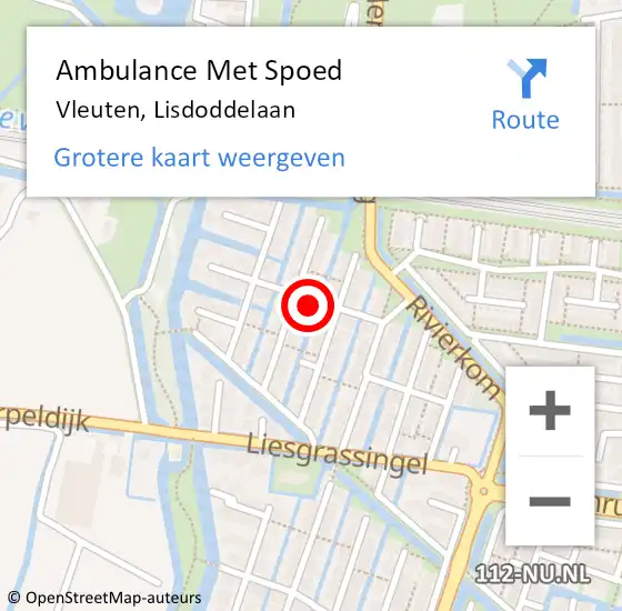 Locatie op kaart van de 112 melding: Ambulance Met Spoed Naar Vleuten, Lisdoddelaan op 16 september 2013 07:44