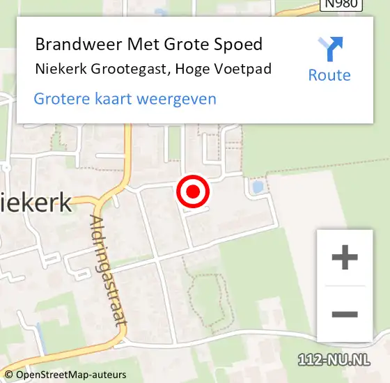 Locatie op kaart van de 112 melding: Brandweer Met Grote Spoed Naar Niekerk Grootegast, Hoge Voetpad op 11 mei 2016 03:37