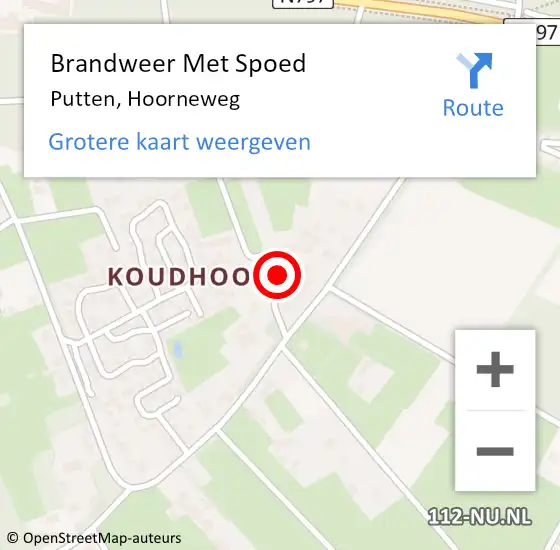 Locatie op kaart van de 112 melding: Brandweer Met Spoed Naar Putten, Hoorneweg op 14 december 2013 16:16