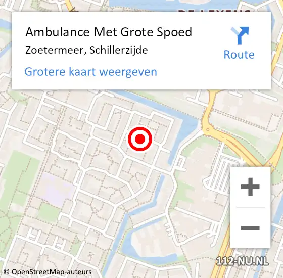 Locatie op kaart van de 112 melding: Ambulance Met Grote Spoed Naar Zoetermeer, Schillerzijde op 11 mei 2016 05:25