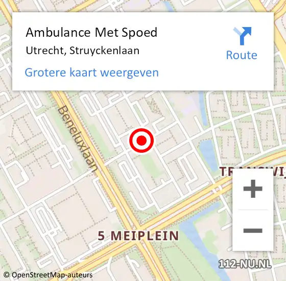 Locatie op kaart van de 112 melding: Ambulance Met Spoed Naar Utrecht, Struyckenlaan op 11 mei 2016 08:32