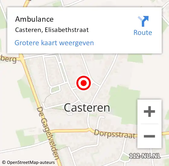 Locatie op kaart van de 112 melding: Ambulance Casteren, Elisabethstraat op 11 mei 2016 08:49