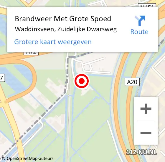 Locatie op kaart van de 112 melding: Brandweer Met Grote Spoed Naar Waddinxveen, Zuidelijke Dwarsweg op 11 mei 2016 09:43