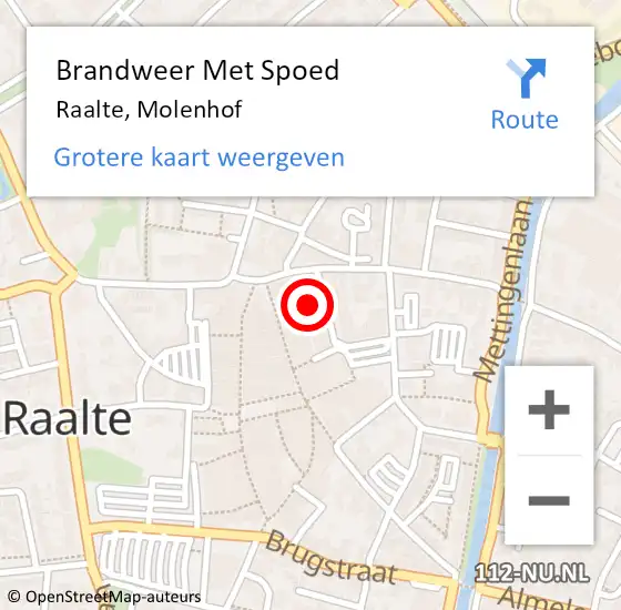 Locatie op kaart van de 112 melding: Brandweer Met Spoed Naar Raalte, Molenhof op 11 mei 2016 10:17