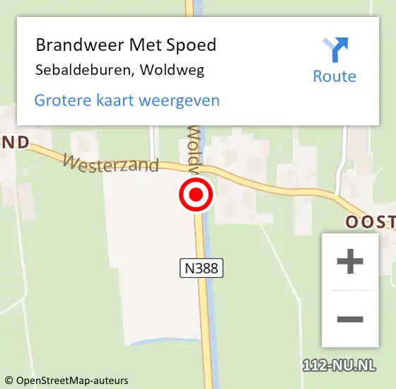 Locatie op kaart van de 112 melding: Brandweer Met Spoed Naar Sebaldeburen, Woldweg op 11 mei 2016 10:38