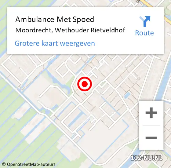 Locatie op kaart van de 112 melding: Ambulance Met Spoed Naar Moordrecht, Wethouder Rietveldhof op 11 mei 2016 11:02