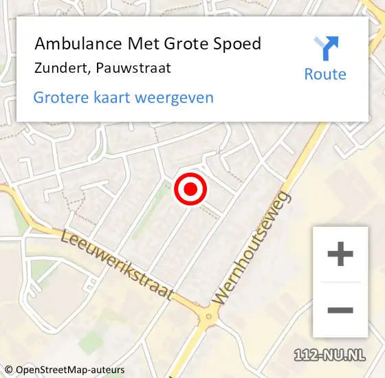 Locatie op kaart van de 112 melding: Ambulance Met Grote Spoed Naar Zundert, Pauwstraat op 11 mei 2016 11:08