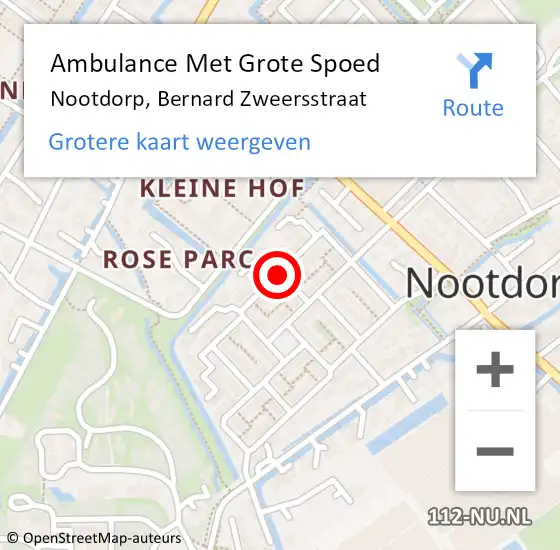 Locatie op kaart van de 112 melding: Ambulance Met Grote Spoed Naar Nootdorp, Bernard Zweersstraat op 11 mei 2016 12:13