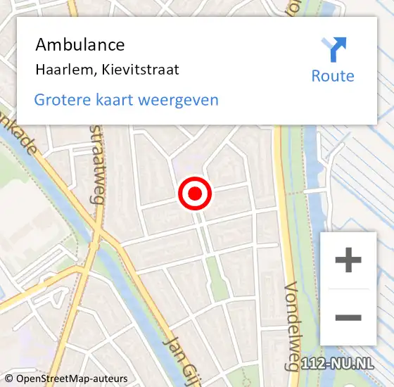 Locatie op kaart van de 112 melding: Ambulance Haarlem, Kievitstraat op 11 mei 2016 13:35