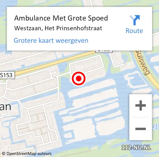 Locatie op kaart van de 112 melding: Ambulance Met Grote Spoed Naar Westzaan, Het Prinsenhofstraat op 11 mei 2016 14:14