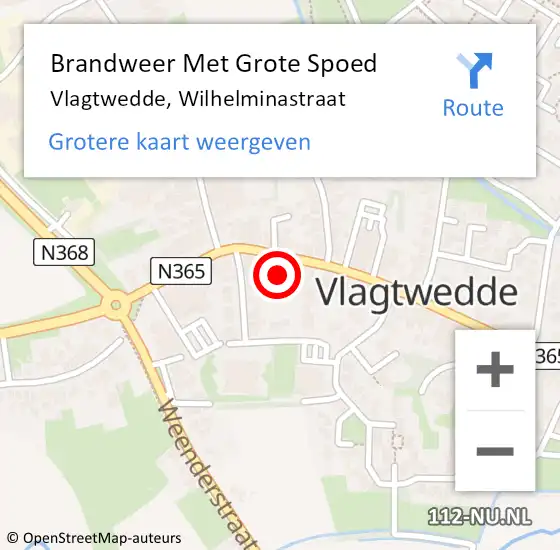 Locatie op kaart van de 112 melding: Brandweer Met Grote Spoed Naar Vlagtwedde, Wilhelminastraat op 11 mei 2016 14:31