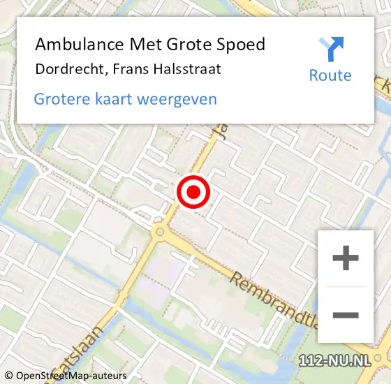 Locatie op kaart van de 112 melding: Ambulance Met Grote Spoed Naar Dordrecht, Frans Halsstraat op 11 mei 2016 15:19