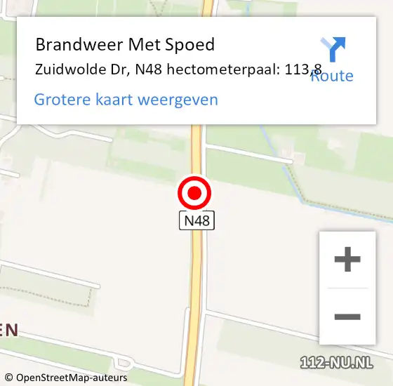 Locatie op kaart van de 112 melding: Brandweer Met Spoed Naar Zuidwolde Dr, N48 hectometerpaal: 113,8 op 11 mei 2016 15:22