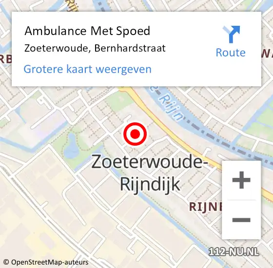 Locatie op kaart van de 112 melding: Ambulance Met Spoed Naar Zoeterwoude, Bernhardstraat op 11 mei 2016 15:46