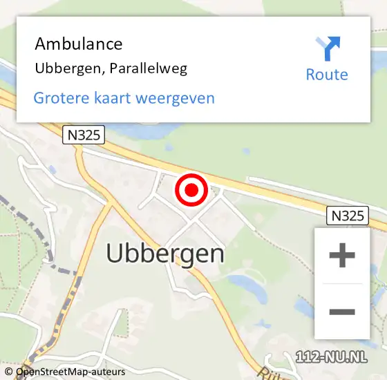 Locatie op kaart van de 112 melding: Ambulance Ubbergen, Parallelweg op 11 mei 2016 16:00