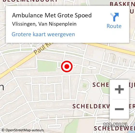 Locatie op kaart van de 112 melding: Ambulance Met Grote Spoed Naar Vlissingen, Van Nispenplein op 11 mei 2016 16:39