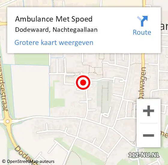 Locatie op kaart van de 112 melding: Ambulance Met Spoed Naar Dodewaard, Nachtegaallaan op 11 mei 2016 18:07