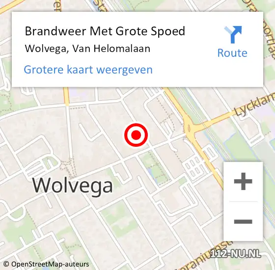 Locatie op kaart van de 112 melding: Brandweer Met Grote Spoed Naar Wolvega, Van Helomalaan op 11 mei 2016 18:10